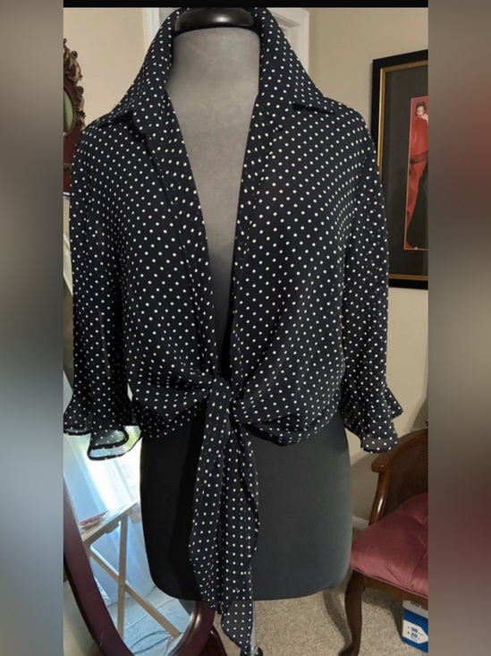 Joseph Ribkoff Tops - Joseph Ribkoff Black and White Polka Dot Tie-Front Blouse